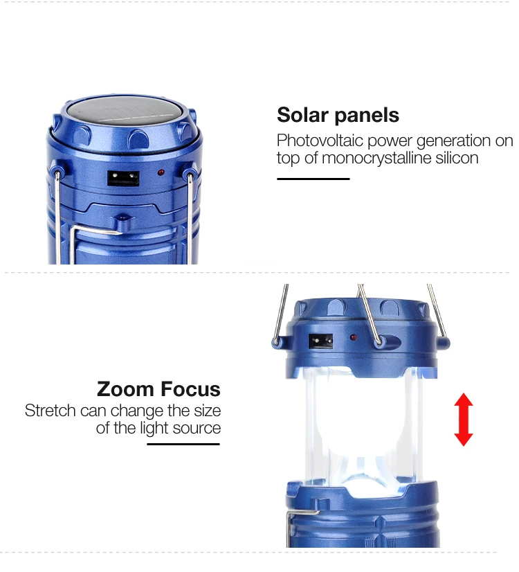 ABS Rechargeable Solar Powered Camping Lantern Outdoor Solar Zoom Camping Tent light