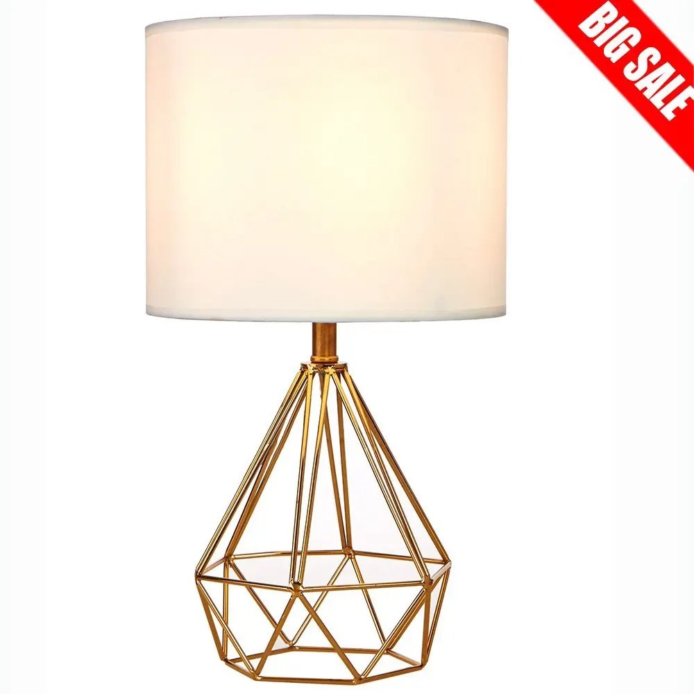 SOTTAE Golden Hollowed Out Base Modern Style Bedroom Livingroom Beside Table Lamp, Desk Lamp With White Fabric Shade