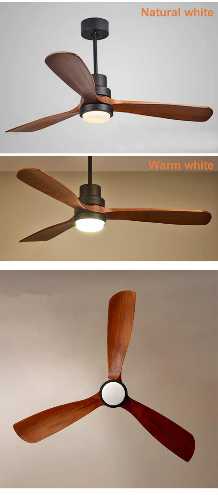 New Arrival Modern Natural Wood Color Blade Decorative LED Ceiling Fan Light