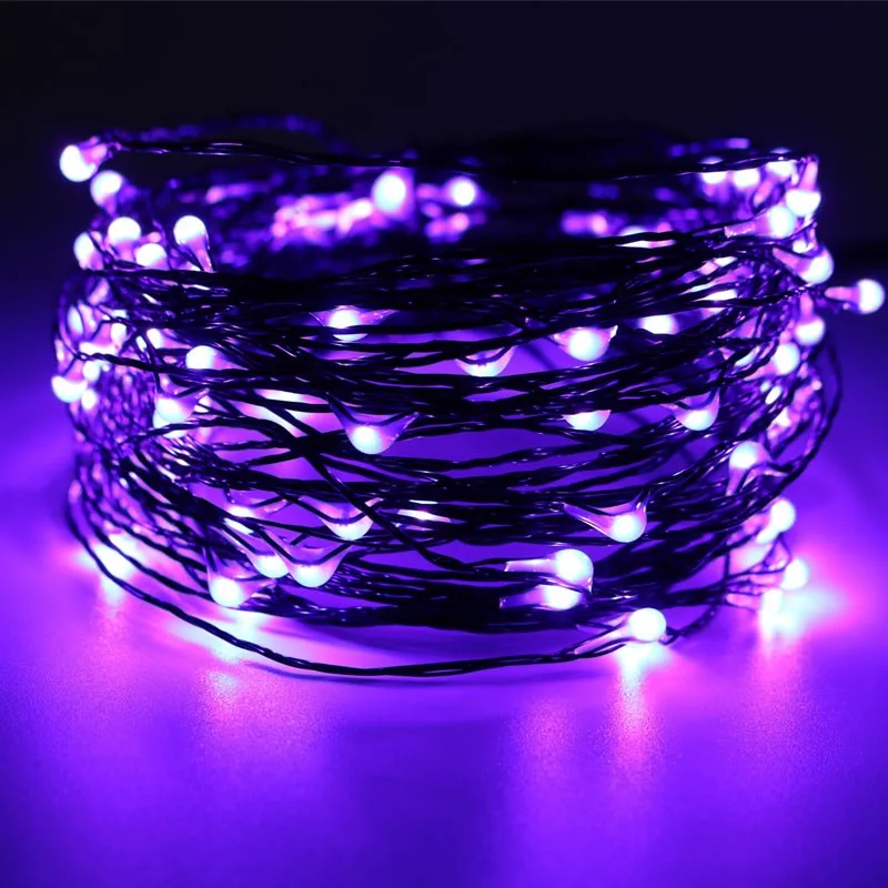 Usb 10m 100led Halloween String Lights Black Wire Orange Purple Color