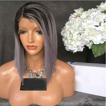 Side Part Bob Style Short Straight Ombre Human Hair Lace Front Wig Side Part Bob Style Short Straight Ombre Human Hair Lace Front Wig With Baby