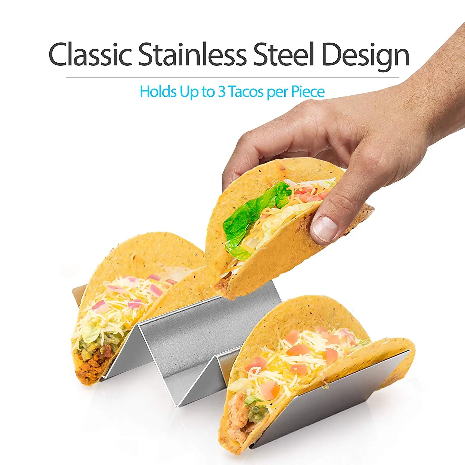 Rack Holds Up to 6 Tacos Each Safe for Baking Unique Gear Shape Design Dishwasher and Grill Safe Taco Holder by Fnova 2 Pack Stainless Steel Taco Stand 