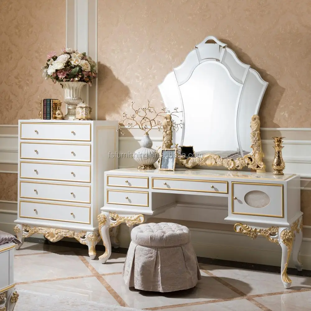 Yb66w French Classic Wooden Dressing Makeup Table With Mirror