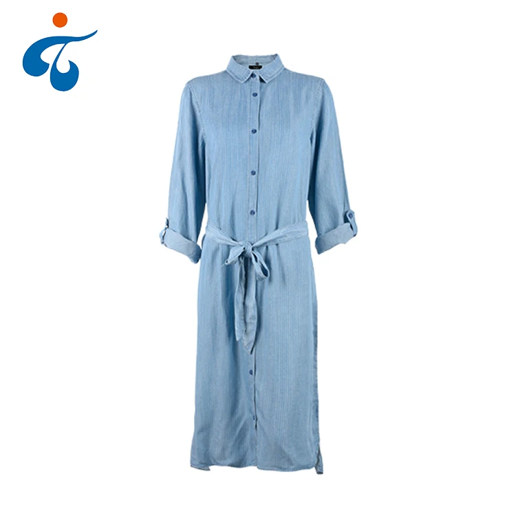 2019 new model fashion long sleeve stripe summer maxi denim woman long dress