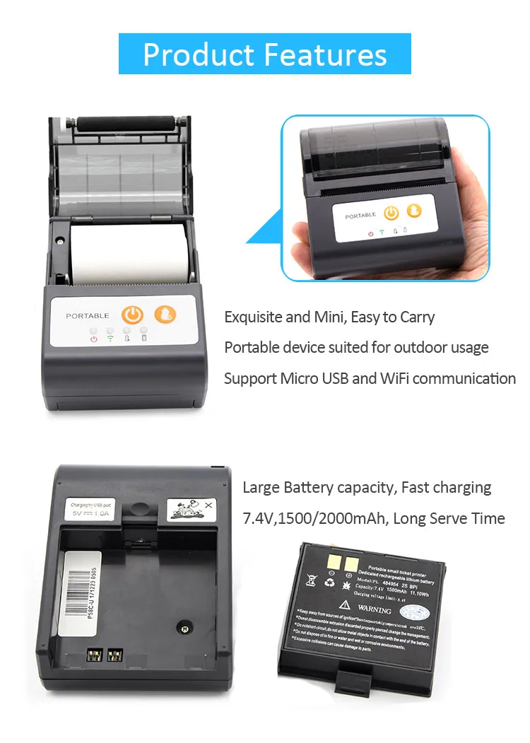 58mm bluetooth wireless thermal printer