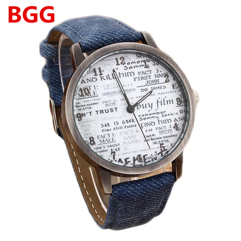 Lowest price Stylish Unisex Quartz Watches Men Sports Watches Denim Fabric Women Dress Watch news paper
