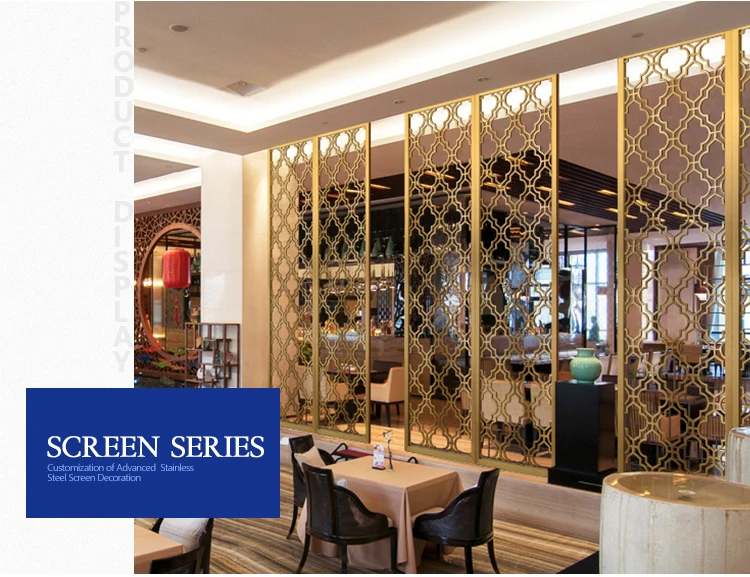 golden small restaurant room divider partition screen multi panel stainless steel decor perforated metal room divider