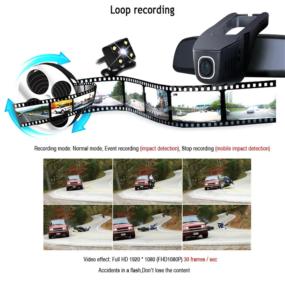 Iokone Hot Sale Universal Dash Cam Wifi Hidden Driving Recorder Build