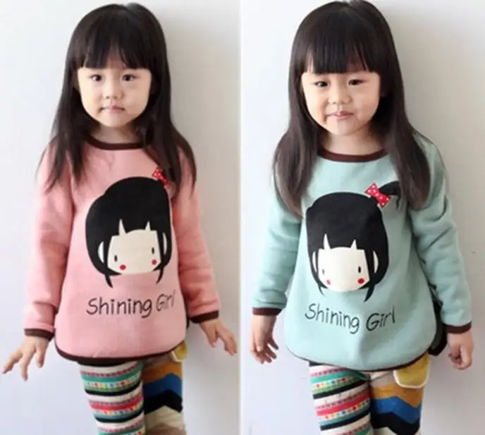 Girls t shirt cartoon girl shinning girl baby girls bow long sleeve children s clothing Autumn