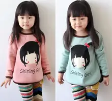 Girls t shirt cartoon girl shinning girl baby girls bow long sleeve children s clothing Autumn