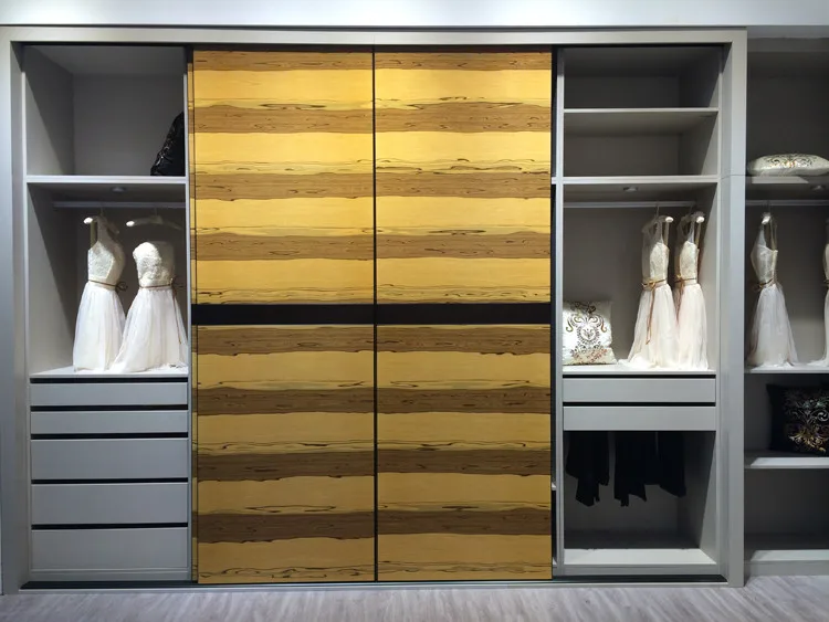 Textured Surface Bedroom Plywood Wardrobe Closet Design With Wood