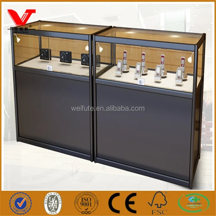 Retail Shop Tempered Glass Black Aluminum Display Cabinets For