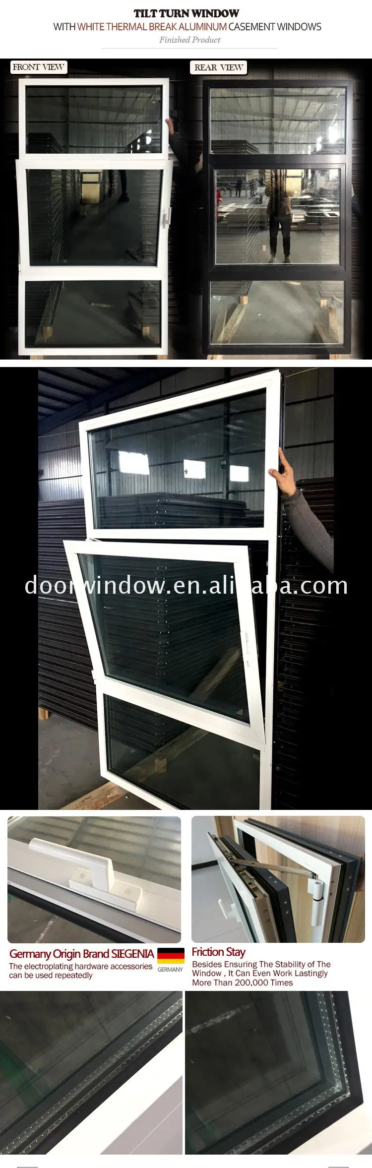 White powder coating thermal break aluminium casement windows and doors