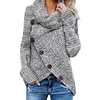 Custom OEM Winter Ladies Heather Gray Buttoned Wrap Turtleneck Women Sweater