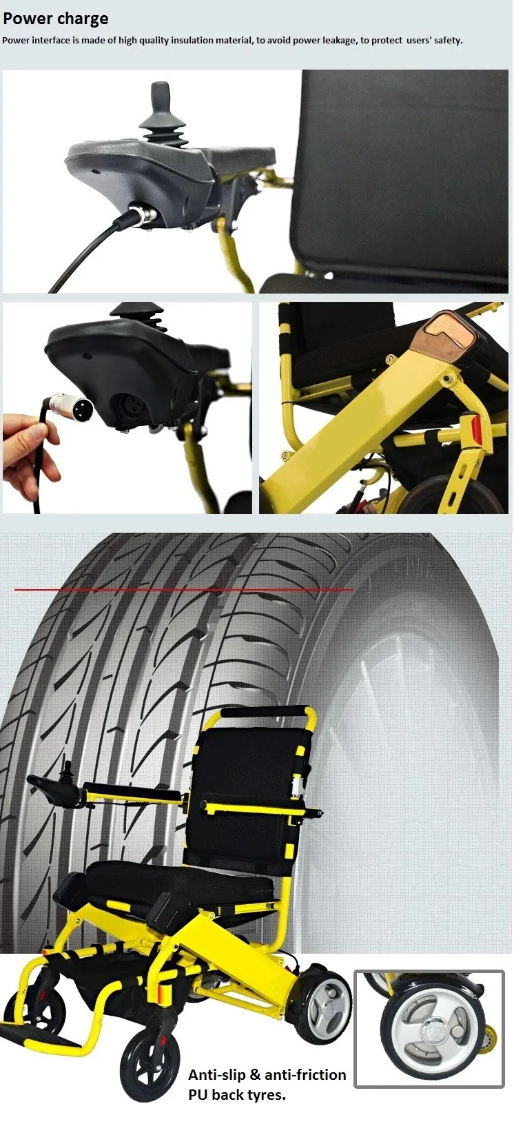 FDA and CE standard hight quality PU solid tire power wheelchair motor aluminum alloy electric wheelchair