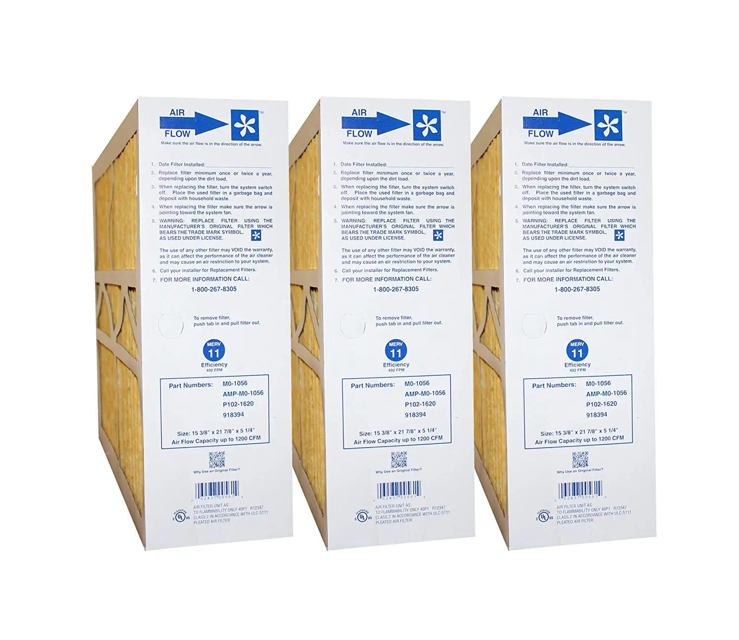 Genuine Original Part # M0-1056 MERV 11 Size 16x20x5 (Actual Size: 15-3/8" x 21-7/8" x 5-1/4") Case of 3