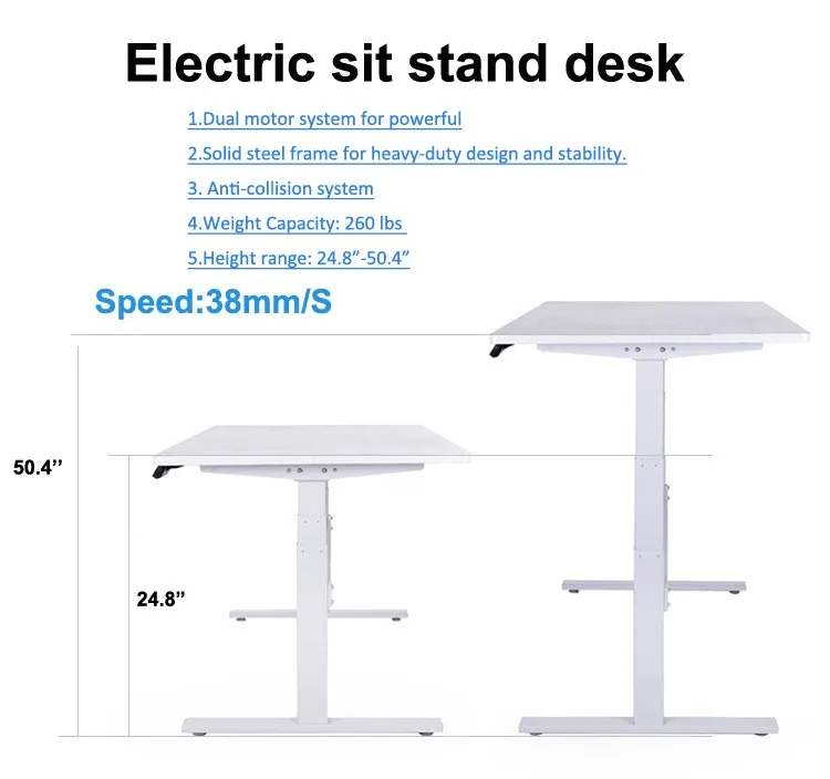 双电机符合人体工程学的电动高度可调桌子框架坐和支架电脑桌家庭办公