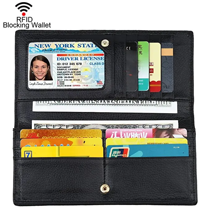 Women Rfid Blocking Ultra Slim Real Leather Wallet Clutch Wallet Shield