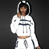 New trendy women clothing plain customized stripe grey reflective crop top set jumpers jackets