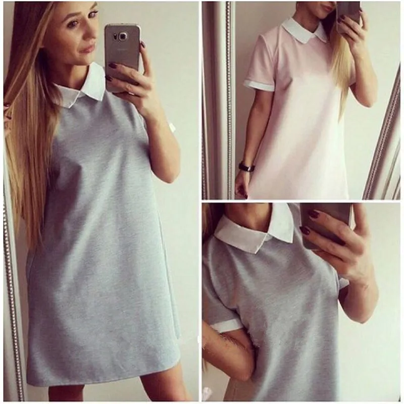 
F40087A New style doll collar casual short sleeve women clothing dress 