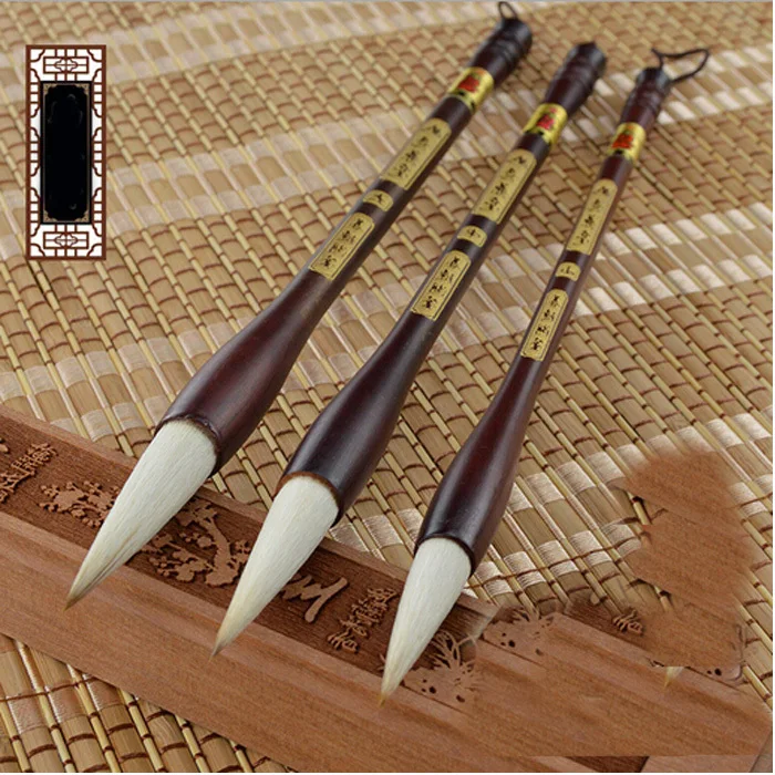 3pcs set Three Size Regular Calligraphy Brush Weasel Wool Hair Chinese Painting Brush Pen Calligraphy Pen