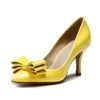 Custom Made Yellow Jing Pin Shoes Bowknot Heels