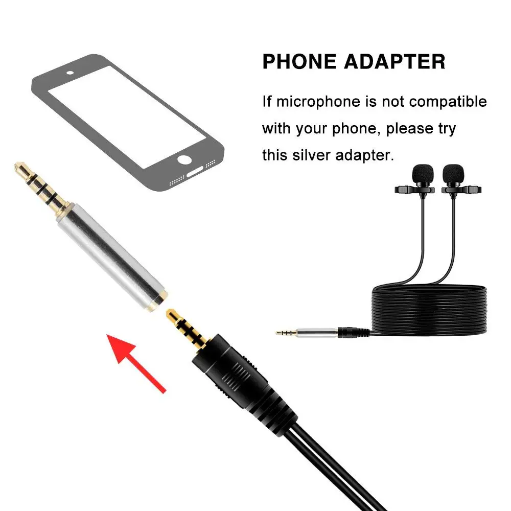 BN-16D Dual-head Lavalier Microphone Professional Clip on Lapel  Condenser Microphone for phone pc laptop computer
