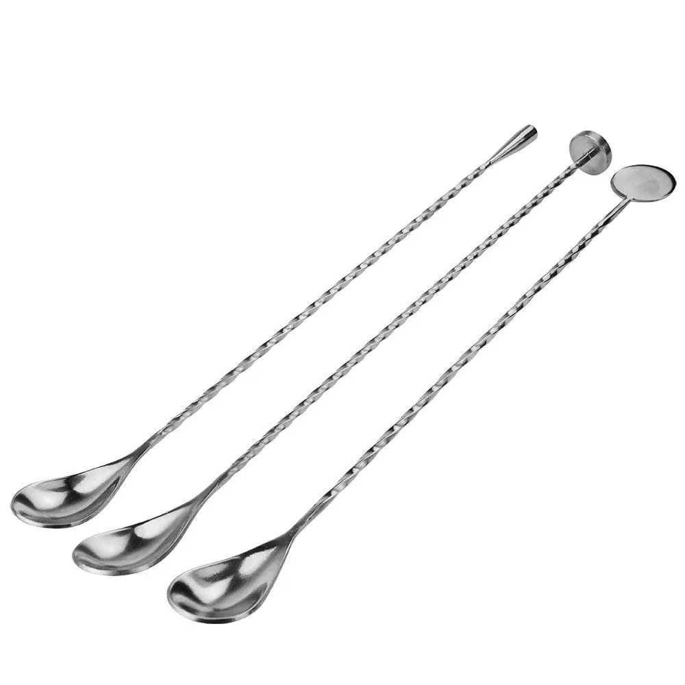 Bar Long Cocktail Stirring Spiral Pattern Mixing Swizzle Stick Spoons
