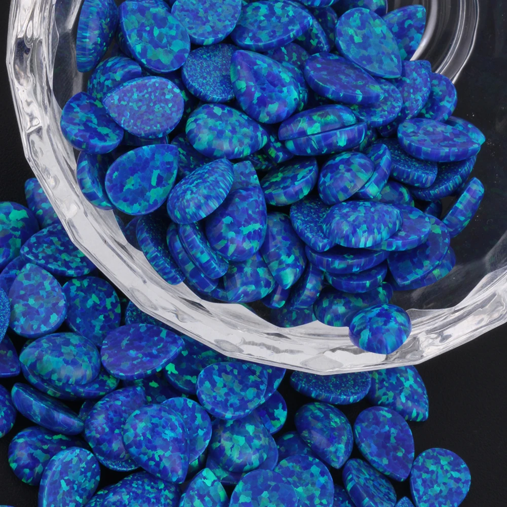 实验室创建 op27 深蓝色泪滴凸圆蛋白石石