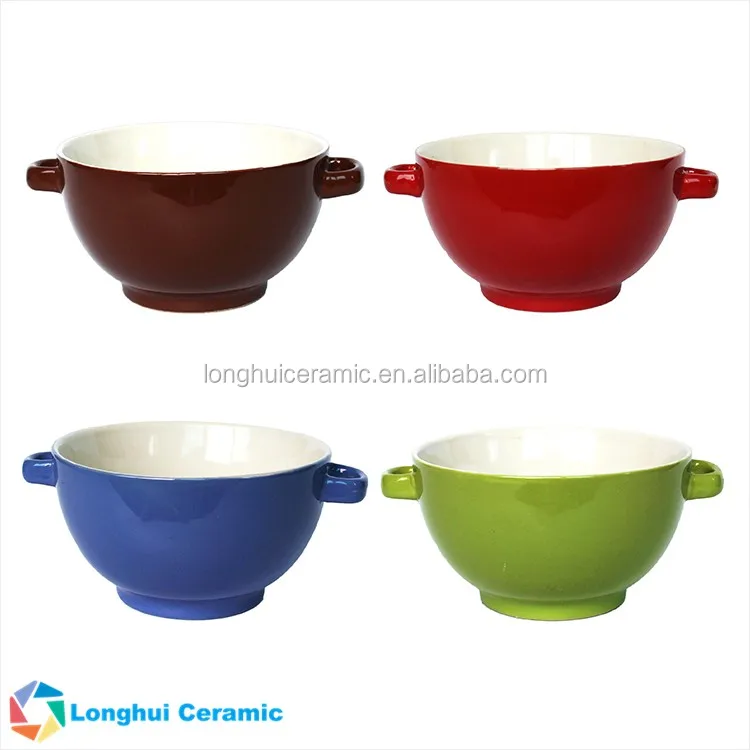 5 Inch Twotone Custom Ceramic Soup Bowl With Double Handles Buy 5