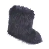 wholesale women ladies winter waterproof real faux fur boots heavy fur top decoration ankle height snow boots