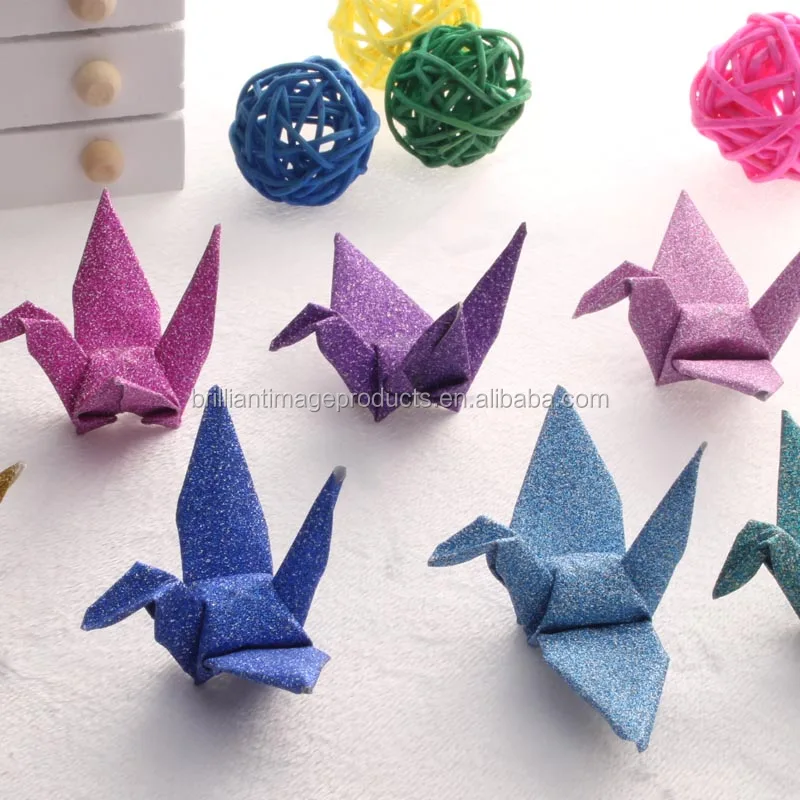 Glitter Papel Origami Guindastes Guirlanda Enfeite Diy Feito à Mão Com Fio De Seda Invisível Para O Fundo Da Festa De Casamento Decoração De Casa
