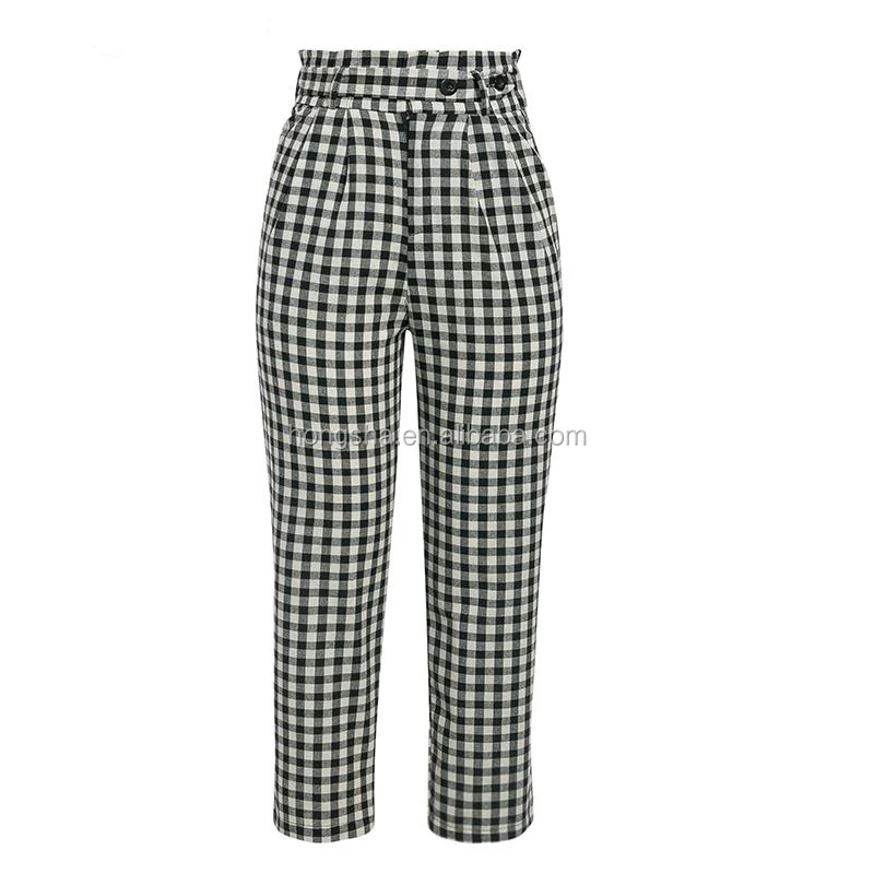 black and white plaid high waisted pants