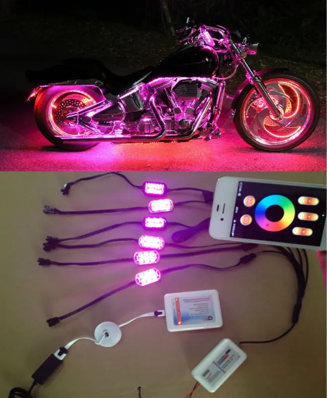 iOS Android iPhone App WiFi Control LED Motorcycle 6 Strip LED Accent Light Kit CE Rohs