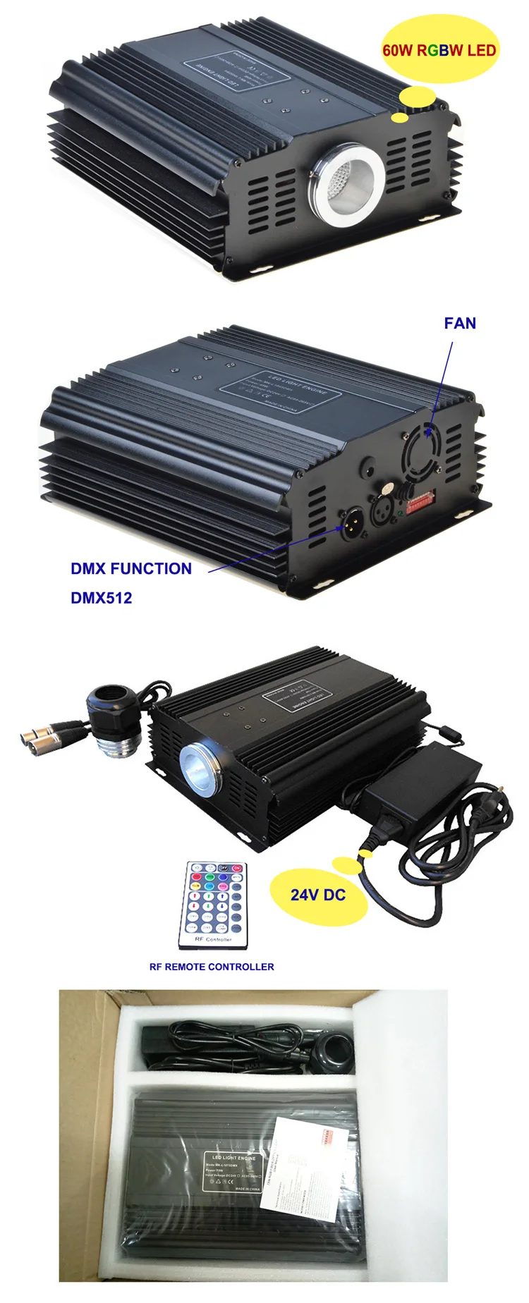 60w Rgbw Fiber Optic Light Generator With Dmx And Dimming Function