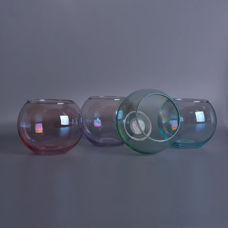 Wholesales ball iridescent transparent glass candle holders home decoration