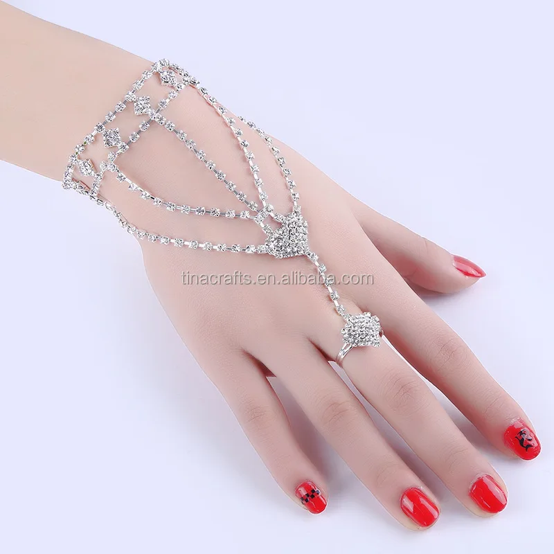 Amazon.com: Chargances Silver Sparkly Crystal Finger Ring Bracelet Bridal  Rhinestone Slave Chain Link Bangle Wedding Hand Harness Bangle Hand Jewelry  Accessories for Women and Girls (Style 5) : Clothing, Shoes & Jewelry
