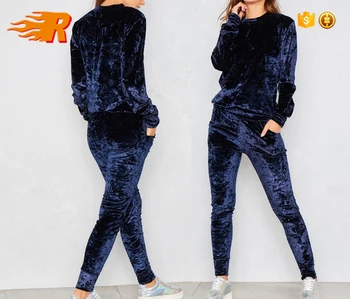 navy blue velvet tracksuit