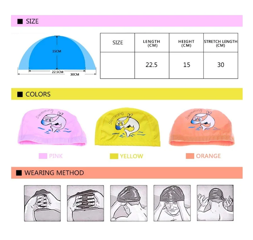 2 Pack Swim Hat Breathable Ear Wrap No-Slip Protection Children with PU Coating Cartoon Pattern for Boys Girls Age 5-12 Vetoo Kids Swimming Cap 
