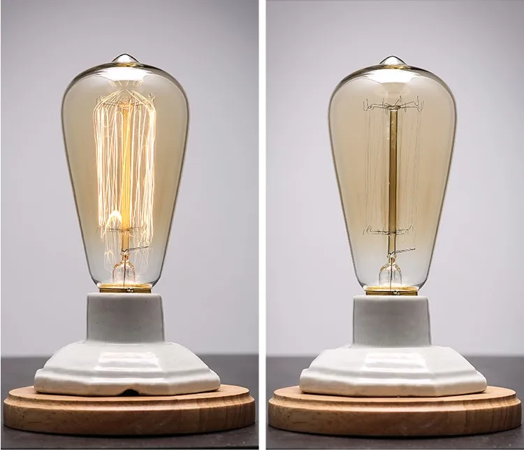 Vintage Ceramic Wooden Industrial Dimmable Edison Bulb ...