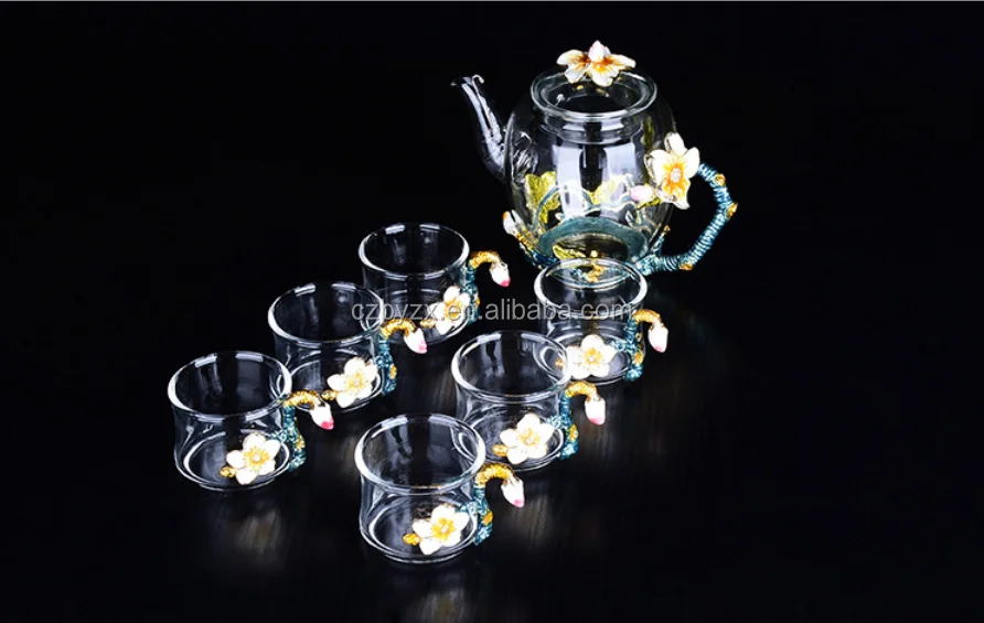 Heat Resistant Borosilicate Enamel Glass Tea Cup Set With Gift Box For