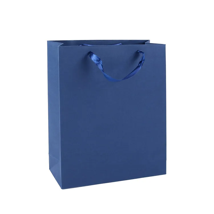 Promotion Cheap Custom Print Wide Bottom Eco-friendly Luxury Blue Color Paper Packaging Bags