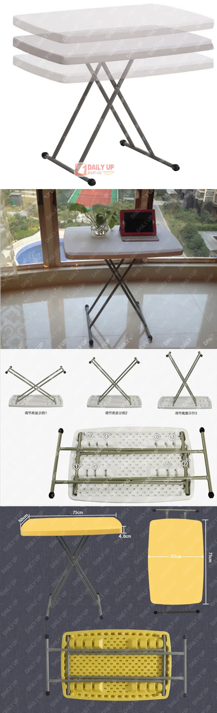 Wholesale Picnic Table for Garden Height Adjustable HDPE Folding Plastic Table Offwhite Cheap Folding Camping Table Outdoor