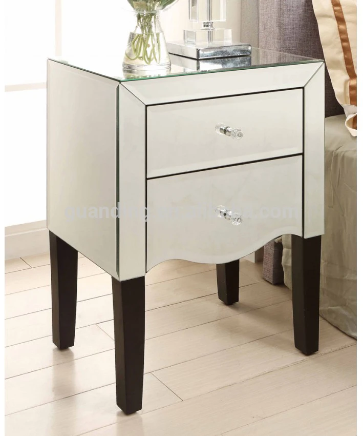 Wholesale Luxury Classic Mirrored Bedroom Side Table Night Stand With 2
