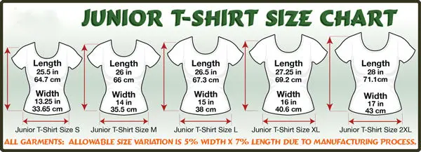 Junior T Shirt Size Chart