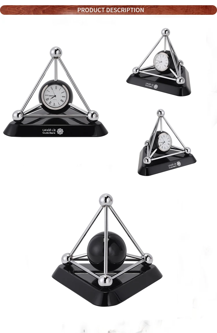 High End Corporate Awards Gift Clock Black Glossy Finishing Wooden Triangle Desk Clock