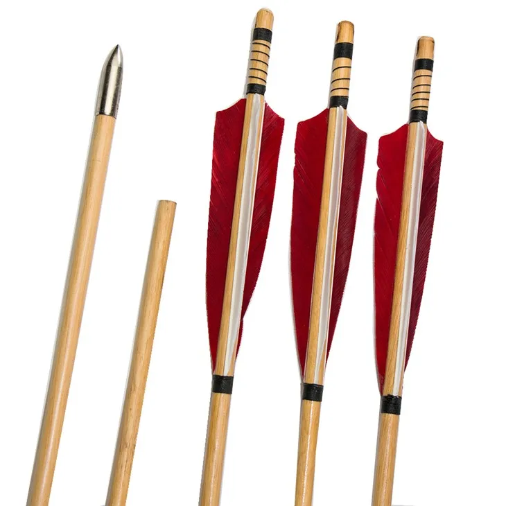 Handmade Real Red Feather Wooden Arrows Fletching For Sale Buy Wooden Bow And Arrows,Wooden