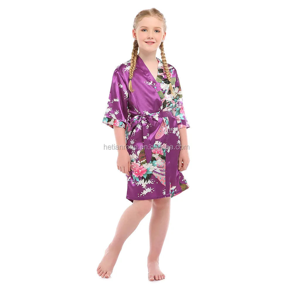 Girls Bridal Robe Peacock Floral Silk Dressing Gown For Bride And