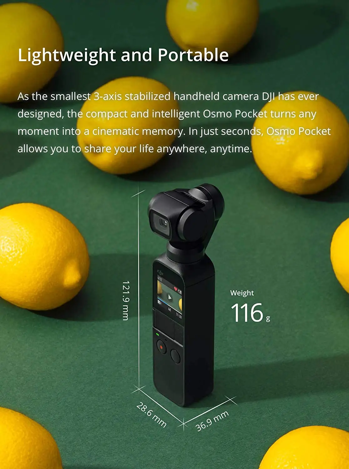 Original DJI OSMO Pocket small 3 axis handheld video gimbal stabilizer with integrated camera