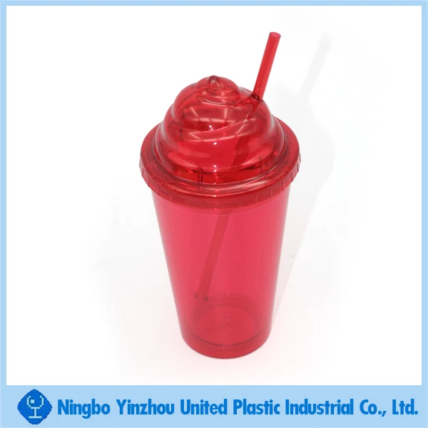 Red Double Wall Plastic Ice Cream Cup With Lid And Straw Buy Red